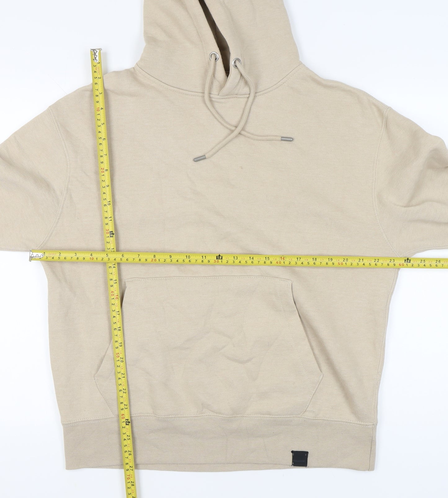 Pull&Bear Men’s Beige Pullover Hoodie Size M Fleece Long Sleeve