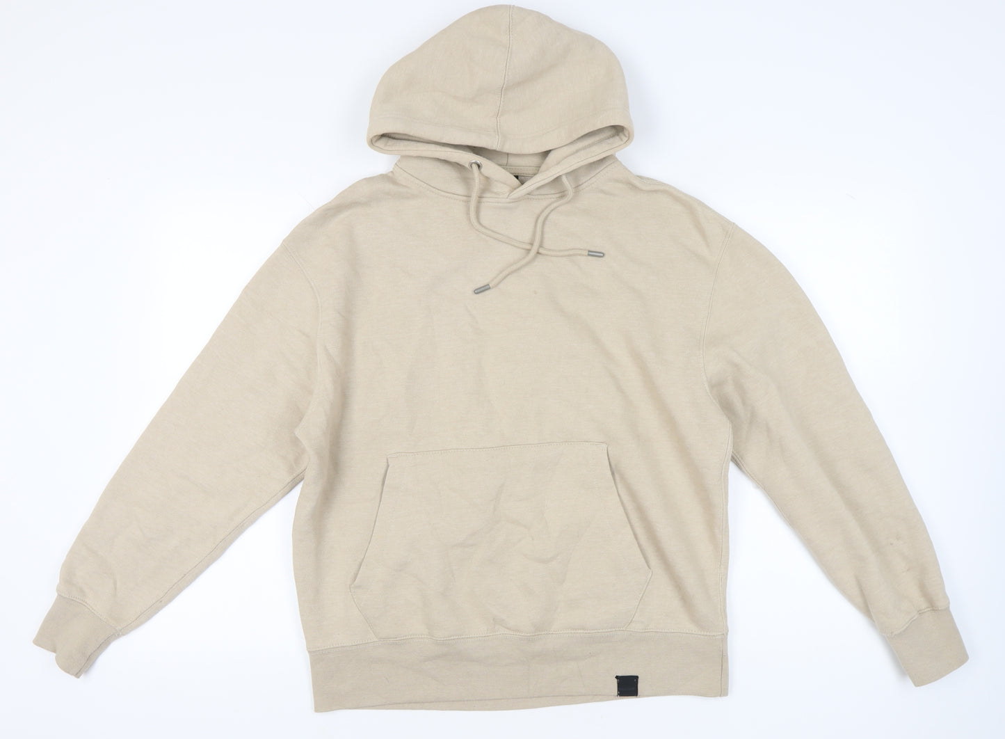 Pull&Bear Men’s Beige Pullover Hoodie Size M Fleece Long Sleeve