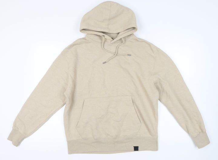 Pull&Bear Men’s Beige Pullover Hoodie Size M Fleece Long Sleeve