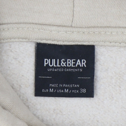 Pull&Bear Men’s Beige Pullover Hoodie Size M Fleece Long Sleeve