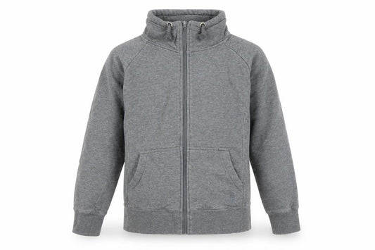 Front view of Only unisex kids grey full zip hoodie sweatshirt, size M, regular fit