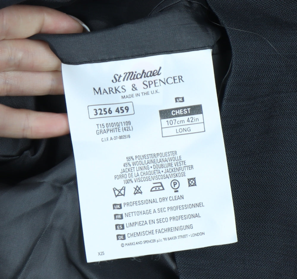 Marks and Spencer Men’s Graphite 42L Wool Blend Blazer Jacket