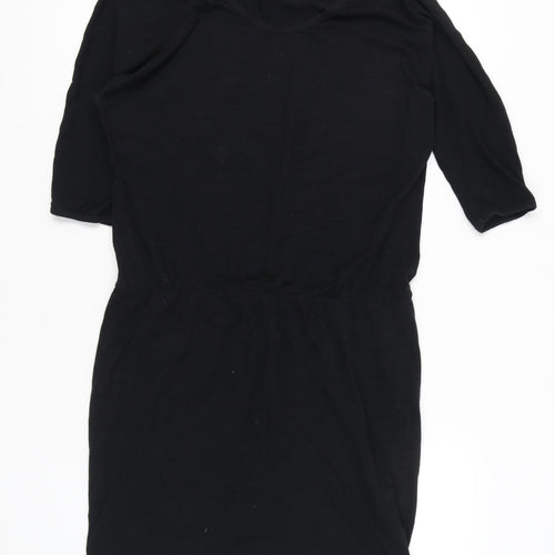 Hush Women Black XL T-Shirt Dress Scoop Neck Half Sleeve Cotton Blend