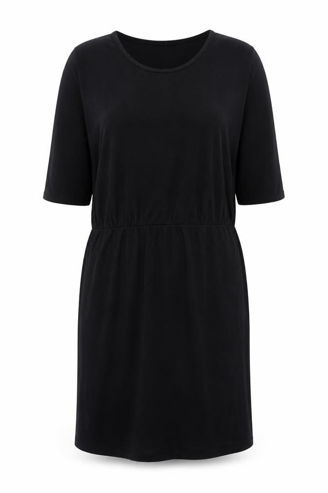 Hush Women Black XL T-Shirt Dress Scoop Neck Half Sleeve Cotton Blend