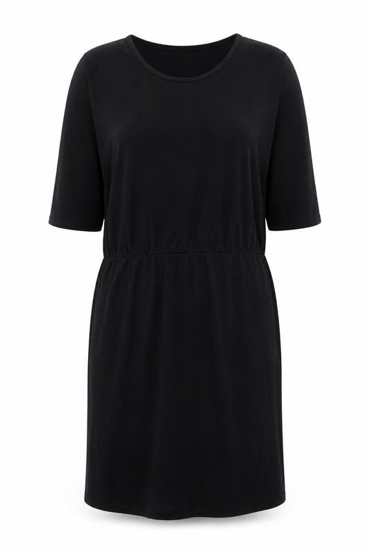Front view of Hush Women Black XL T-Shirt Dress Scoop Neck Half Sleeve Cotton Blend