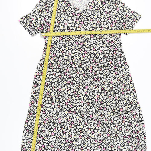 Marks and Spencer Women’s Black Floral V-Neck Skater Dress Size 10