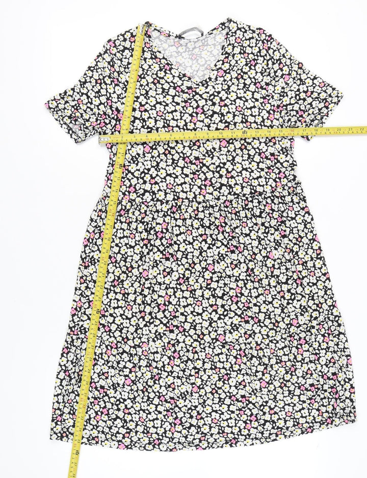 Marks and Spencer Women’s Black Floral V-Neck Skater Dress Size 10