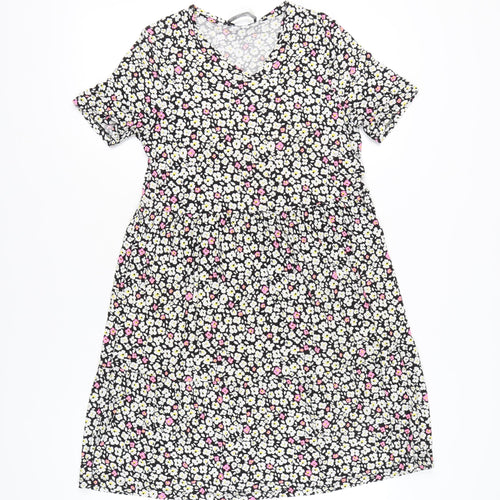 Marks and Spencer Women’s Black Floral V-Neck Skater Dress Size 10