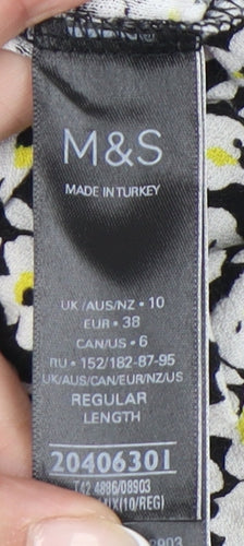 Marks and Spencer Women’s Black Floral V-Neck Skater Dress Size 10