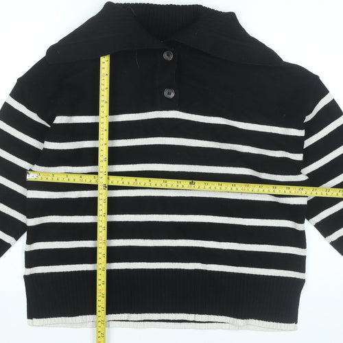 Zara Women Black Striped Collared Pullover Jumper M