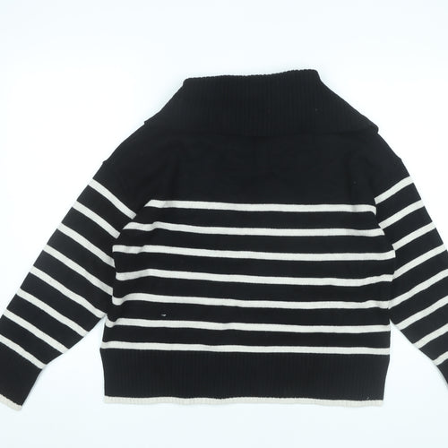 Zara Women Black Striped Collared Pullover Jumper M
