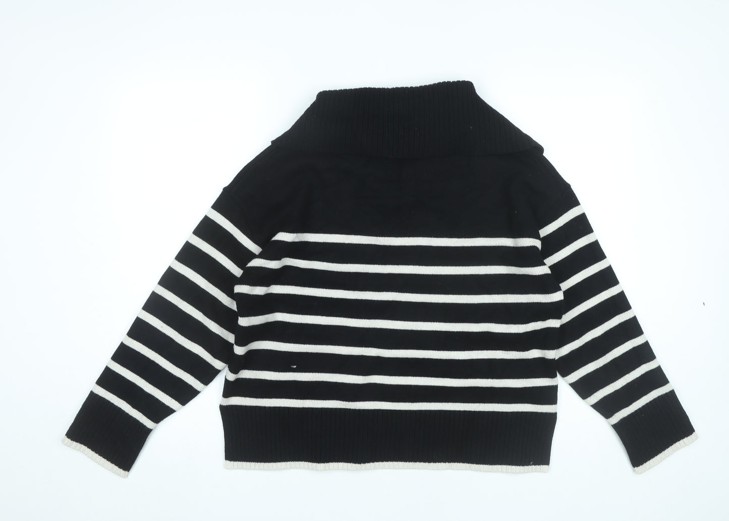 Zara Women Black Striped Collared Pullover Jumper M