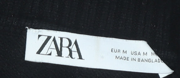 Zara Women Black Striped Collared Pullover Jumper M