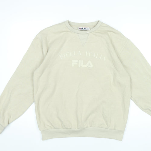 FILA Womens Beige Pullover Sweatshirt Size S Logo Crew Neck Casual