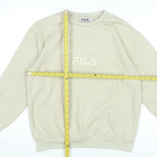 FILA Womens Beige Pullover Sweatshirt Size S Logo Crew Neck Casual