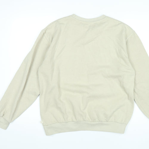 FILA Womens Beige Pullover Sweatshirt Size S Logo Crew Neck Casual