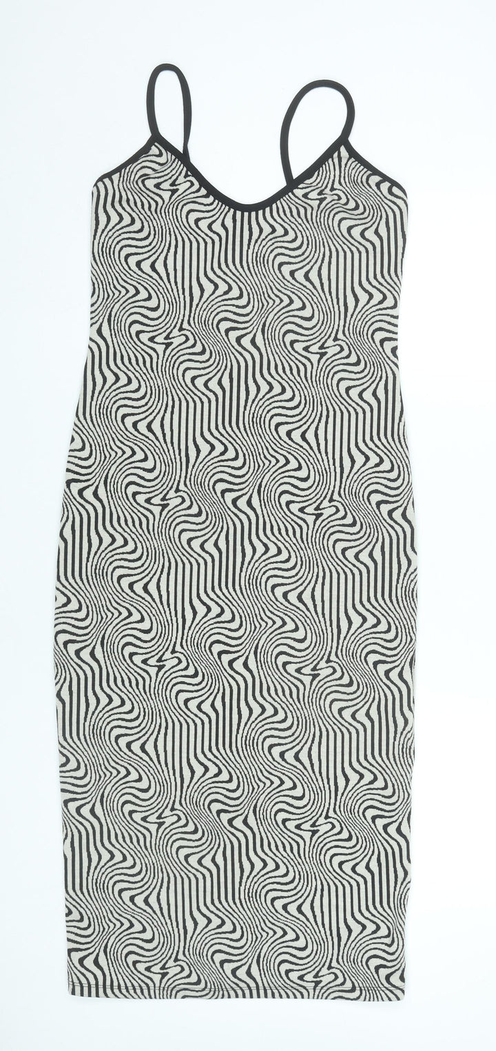 Bershka Womens Black Geometric Slip Dress L Sleeveless V-Neck