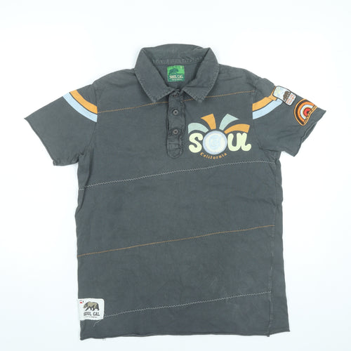 Soul Cal Men’s Grey Polo Shirt Size S Graphic Cotton Casual