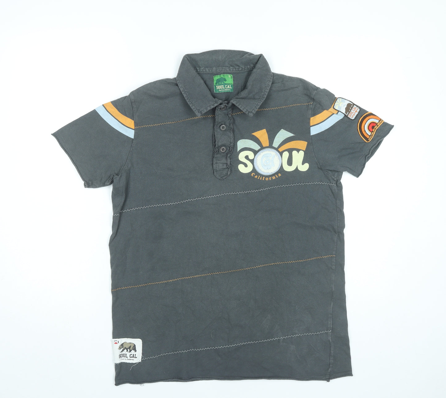 Soul Cal Men’s Grey Polo Shirt Size S Graphic Cotton Casual