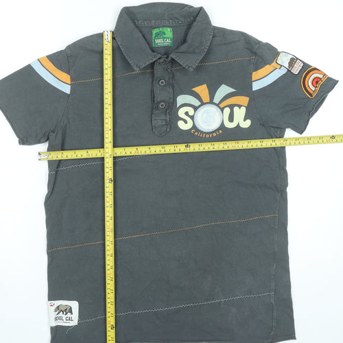 Soul Cal Men’s Grey Polo Shirt Size S Graphic Cotton Casual