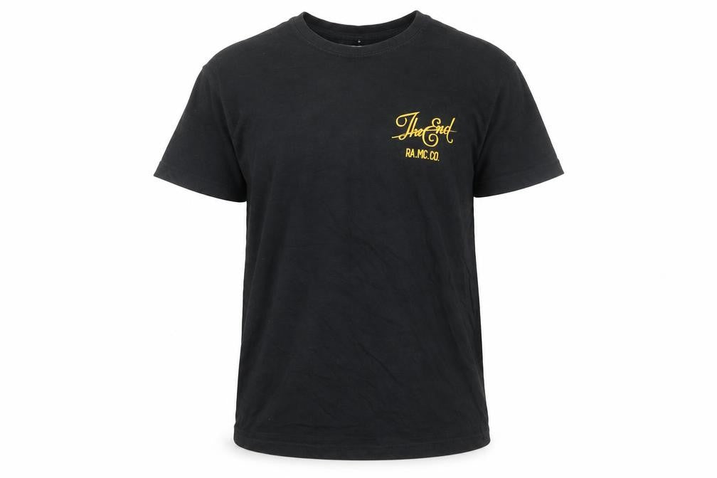 Front view of Rebels Alliance Men’s Black Graphic Biker T-Shirt, size M