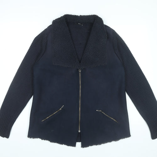 M&Co Womens Black Knit Bomber Jacket Size 14 Full Zip Autumn Winter