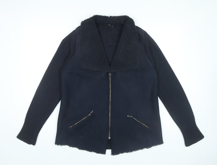 M&Co Womens Black Knit Bomber Jacket Size 14 Full Zip Autumn Winter