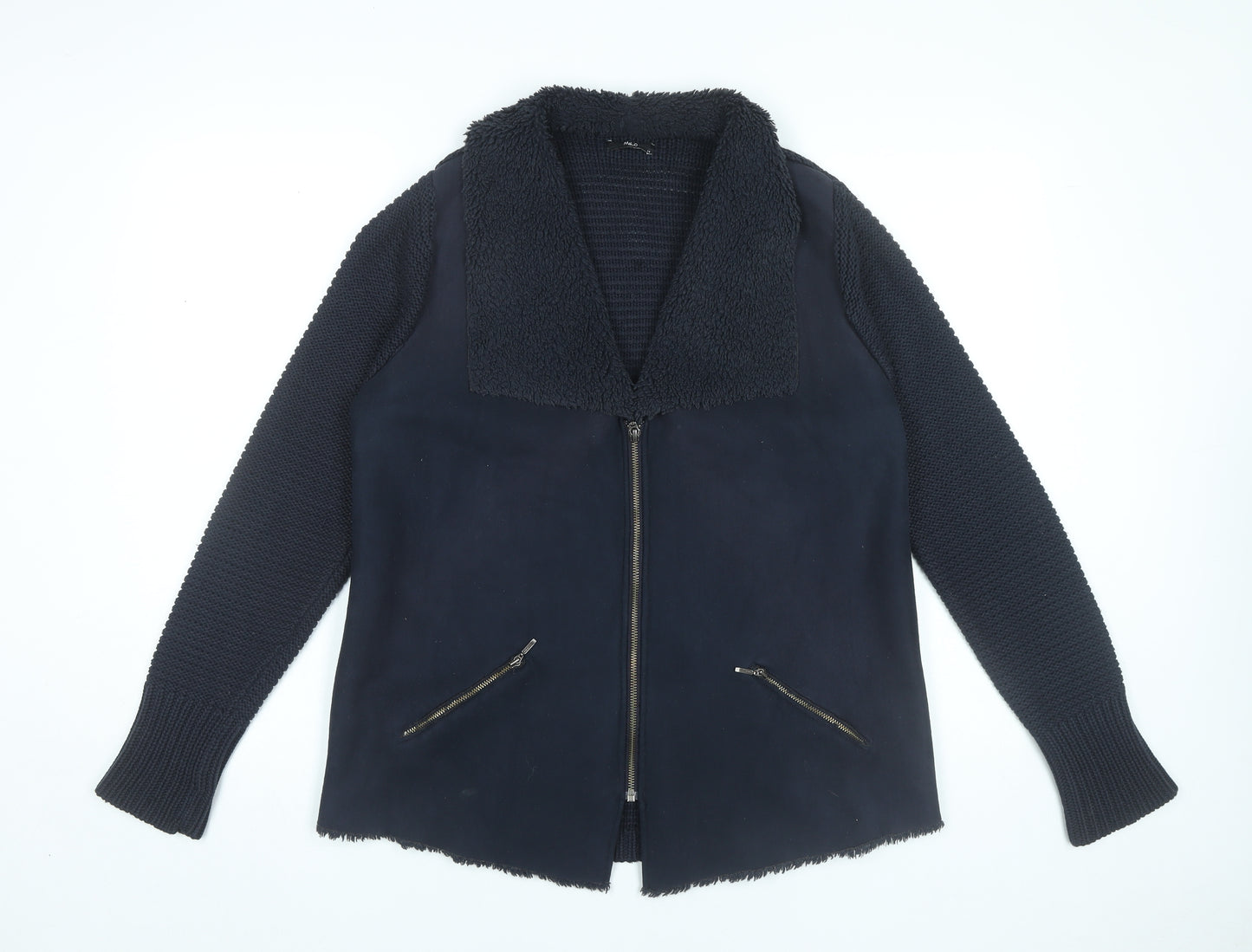 M&Co Womens Black Knit Bomber Jacket Size 14 Full Zip Autumn Winter