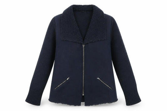 Front view of M&Co women’s black knit bomber jacket, size UK 14, full zip autumn winter