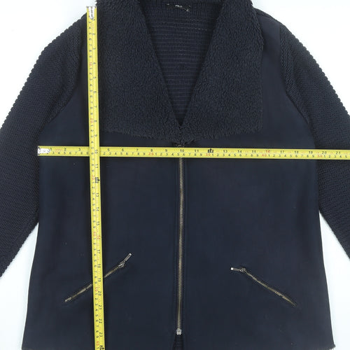M&Co Womens Black Knit Bomber Jacket Size 14 Full Zip Autumn Winter