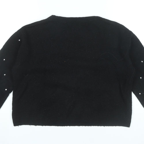 H&M Women’s Black Beaded Pullover Jumper Size 8 Crew Neck Long Sleeve