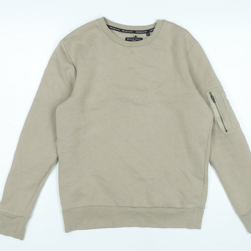 Brave Soul Women’s Beige Sweatshirt Small Cotton Blend Zip Pocket