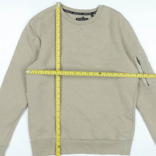 Brave Soul Women’s Beige Sweatshirt Small Cotton Blend Zip Pocket