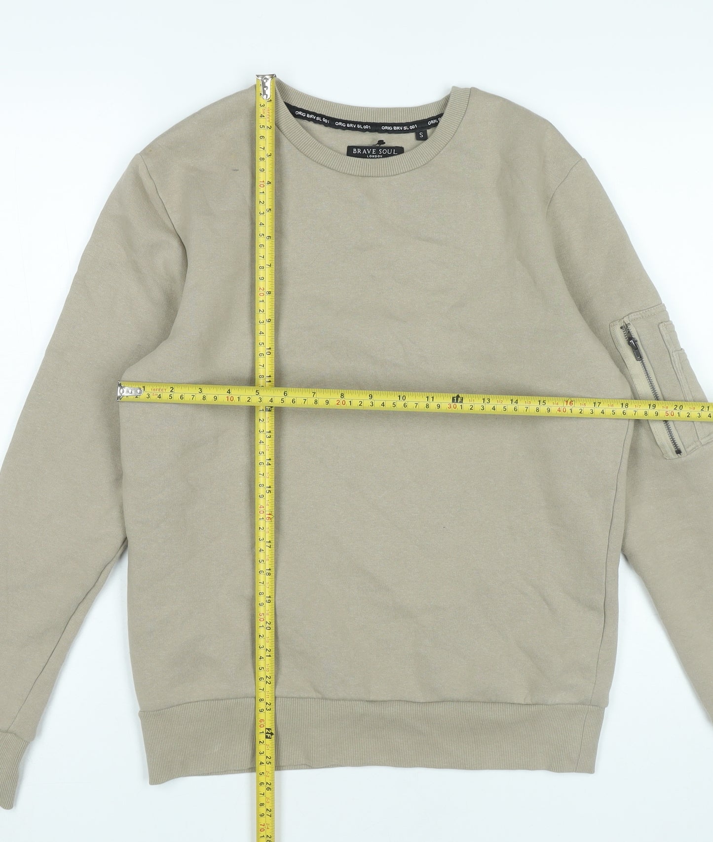 Brave Soul Women’s Beige Sweatshirt Small Cotton Blend Zip Pocket