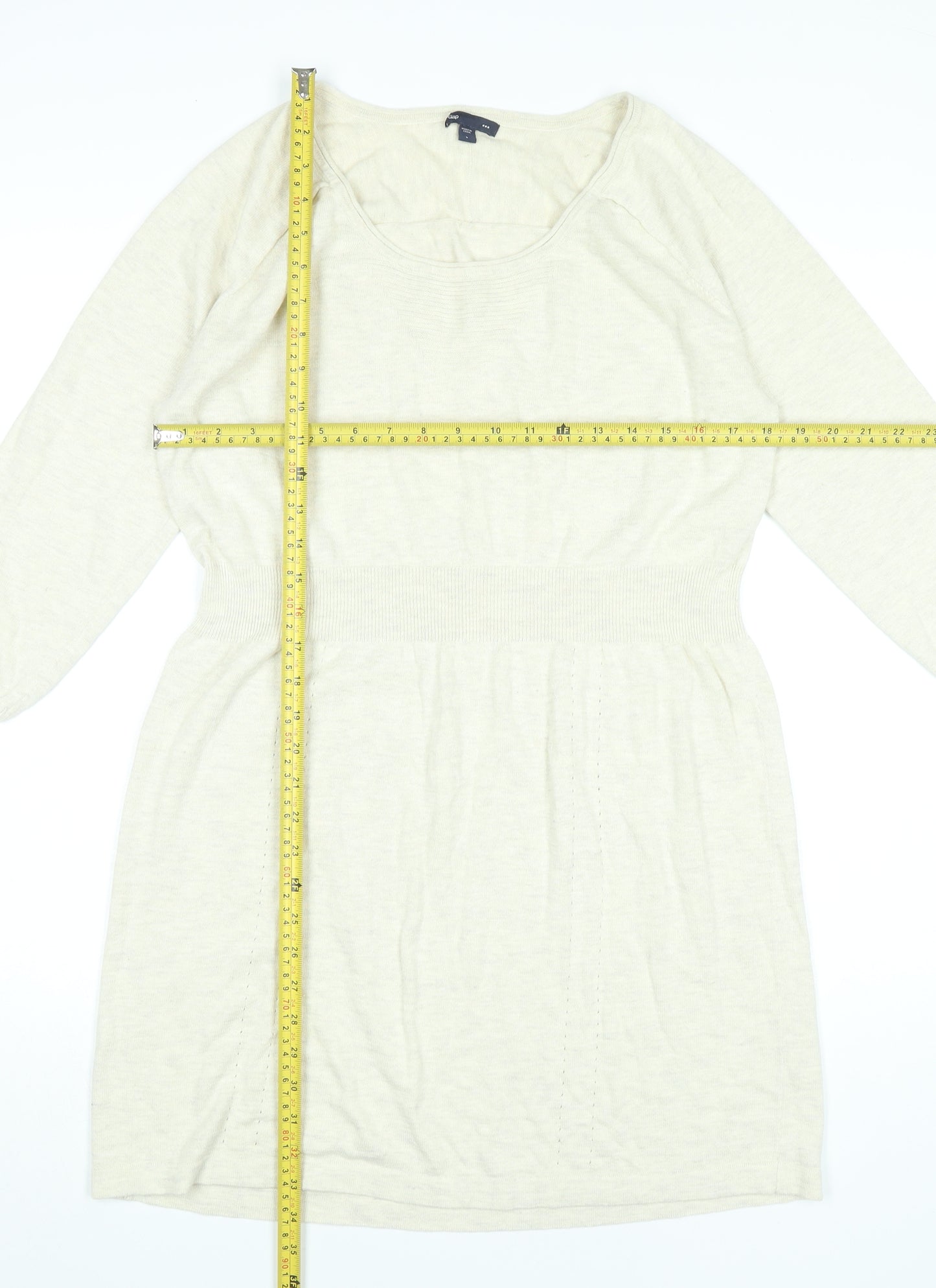 Gap Women’s Beige Jumper Dress L Knit Cotton Blend 3/4 Sleeve