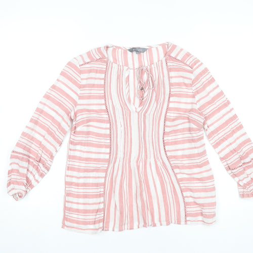 Principles Women’s Pink Striped Cotton Tunic Blouse Size 10