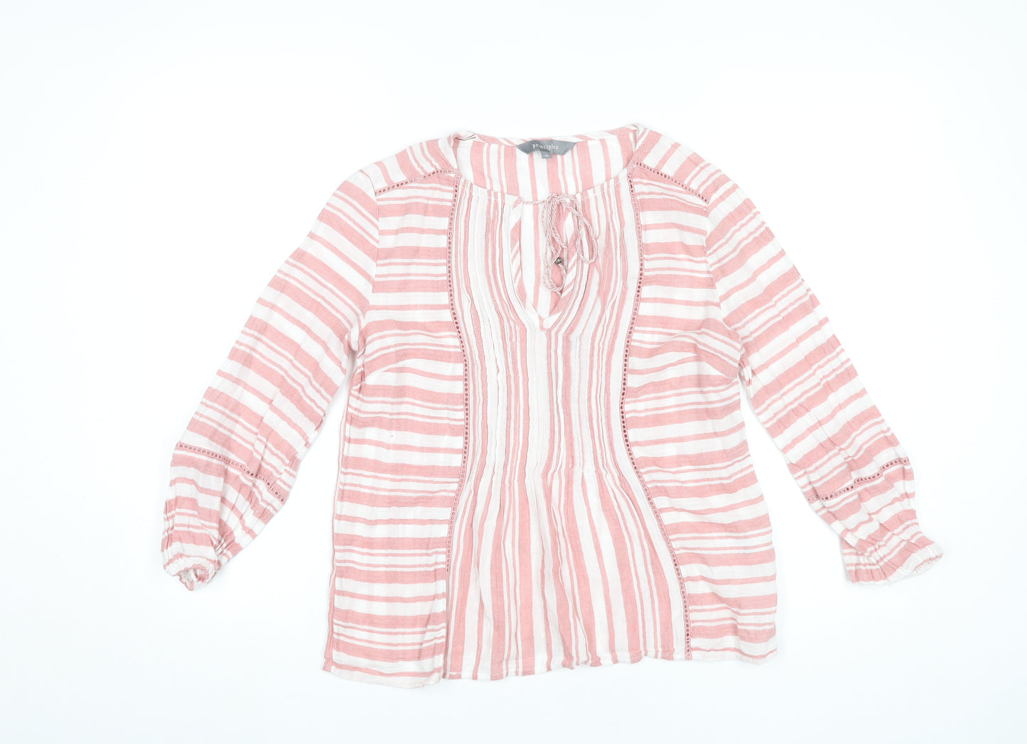 Principles Women’s Pink Striped Cotton Tunic Blouse Size 10