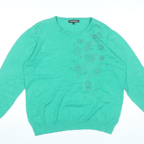 Paramour Womens Green XL Pullover Jumper Crew Neck Rhinestone