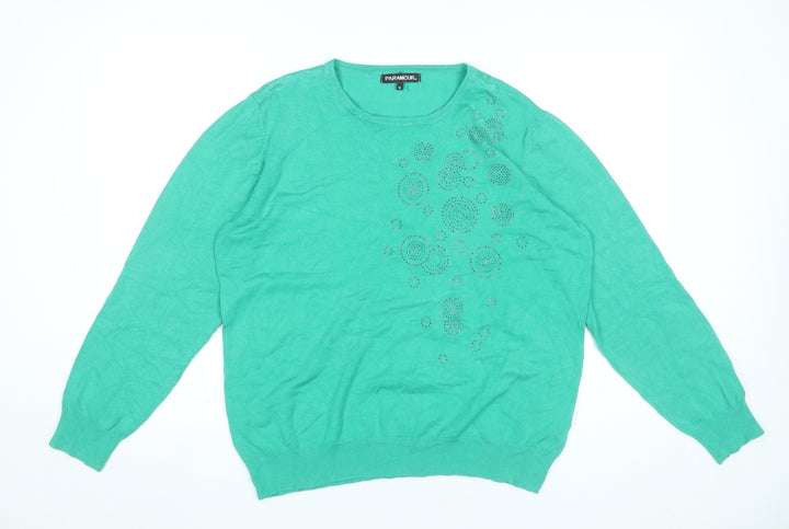 Paramour Womens Green XL Pullover Jumper Crew Neck Rhinestone