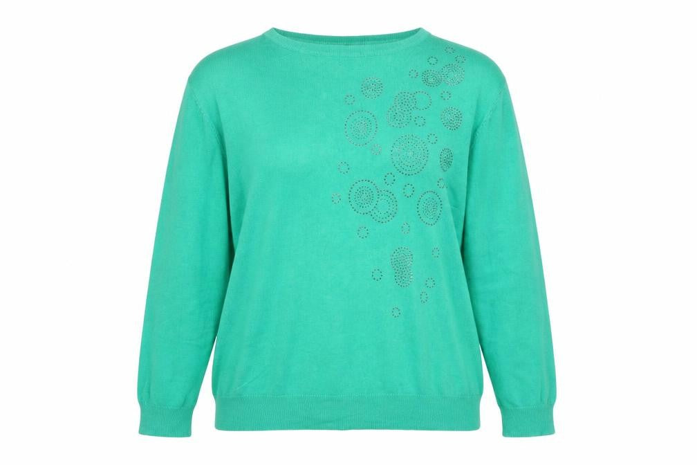 Front view of Paramour women’s green xl jumper crew neck rhinestone