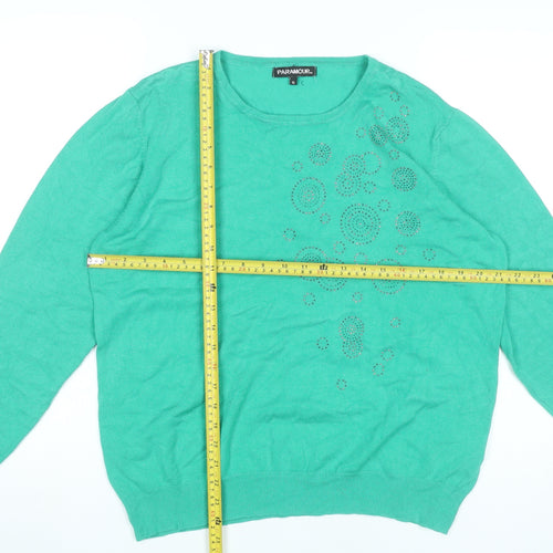 Paramour Womens Green XL Pullover Jumper Crew Neck Rhinestone