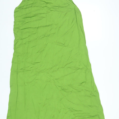 Zara Women Green L Viscose Midi Slip Dress Summer Halter Spaghetti Strap