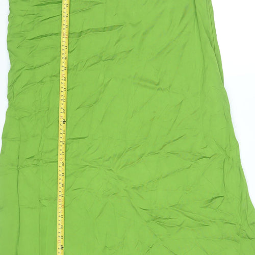 Zara Women Green L Viscose Midi Slip Dress Summer Halter Spaghetti Strap