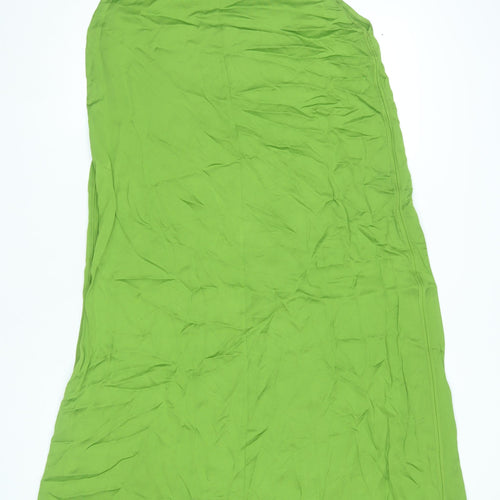 Zara Women Green L Viscose Midi Slip Dress Summer Halter Spaghetti Strap