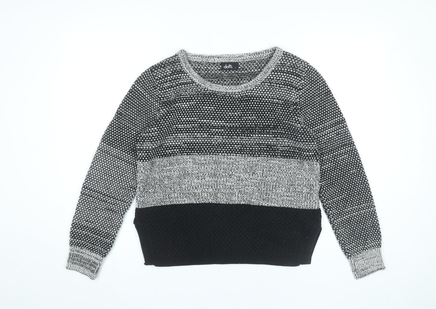 Dotti Women’s Grey Knit Jumper Size L Scoop Neck Long Sleeve Pullover
