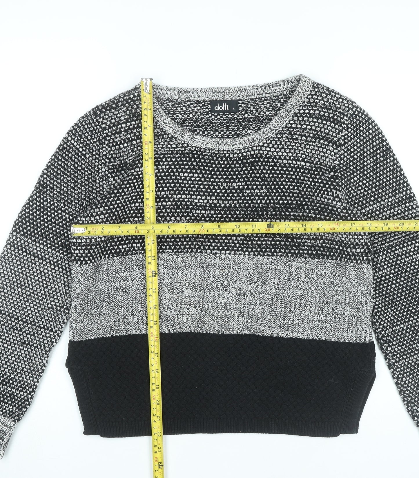 Dotti Women’s Grey Knit Jumper Size L Scoop Neck Long Sleeve Pullover