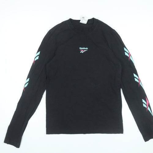 Reebok Womens Black XS Long Sleeve Crew Neck Cotton T-Shirt