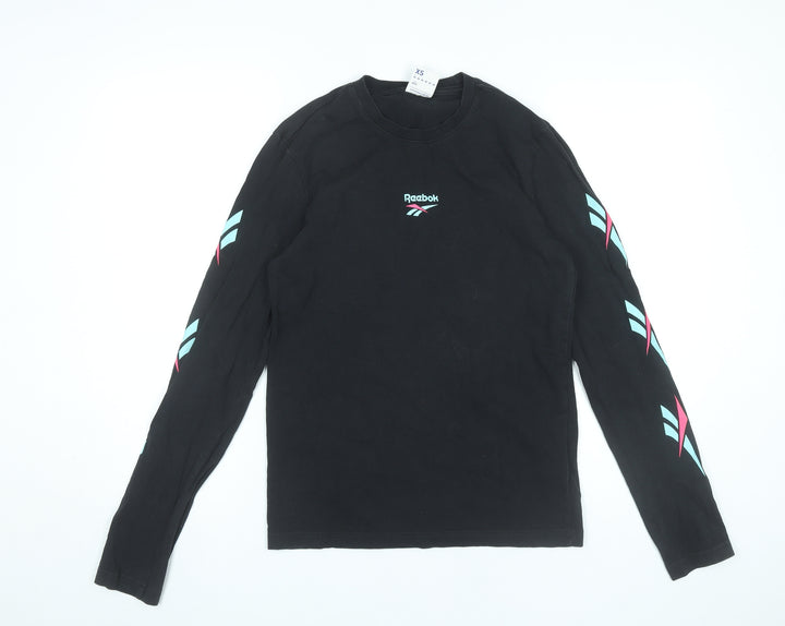 Reebok Womens Black XS Long Sleeve Crew Neck Cotton T-Shirt