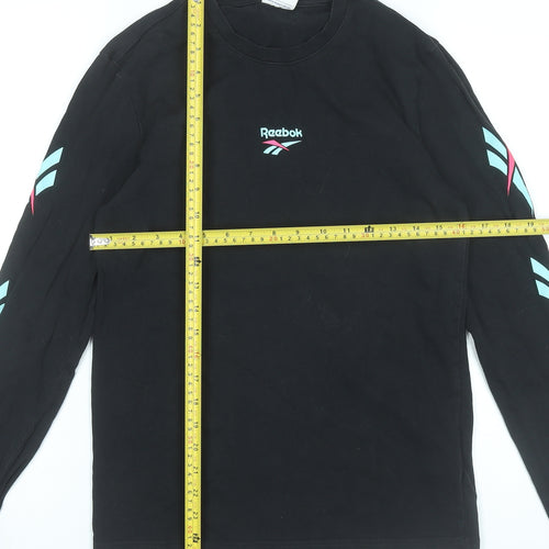 Reebok Womens Black XS Long Sleeve Crew Neck Cotton T-Shirt