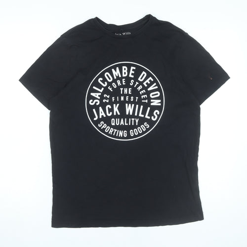 Jack Wills Mens XS Black Graphic Print T-Shirt Classic Fit